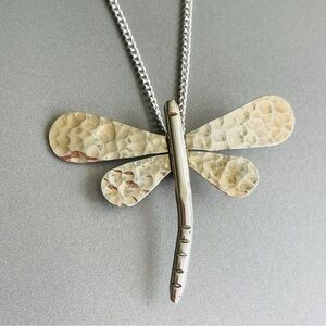 Large Dragonfly Hammered Charm Pendant 925 Solid Sterling Silver Necklac…